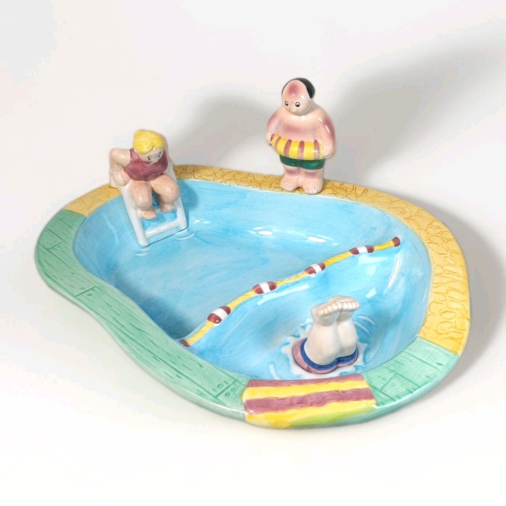 VTG Lotus Swimming Pool Take a Dip Serving Bowl Chubby Divers Chip Dip 1995